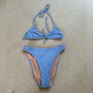 J. Crew string bikini top and 1989 high-rise bikini bottom- light blue